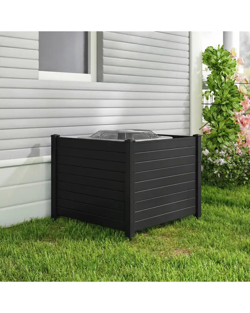 48 x 38 Inch Air Conditioner Fence 3 Panels with Metal Ground Stakes for Patio Backyard-Black - Black - Outdoor Privacy