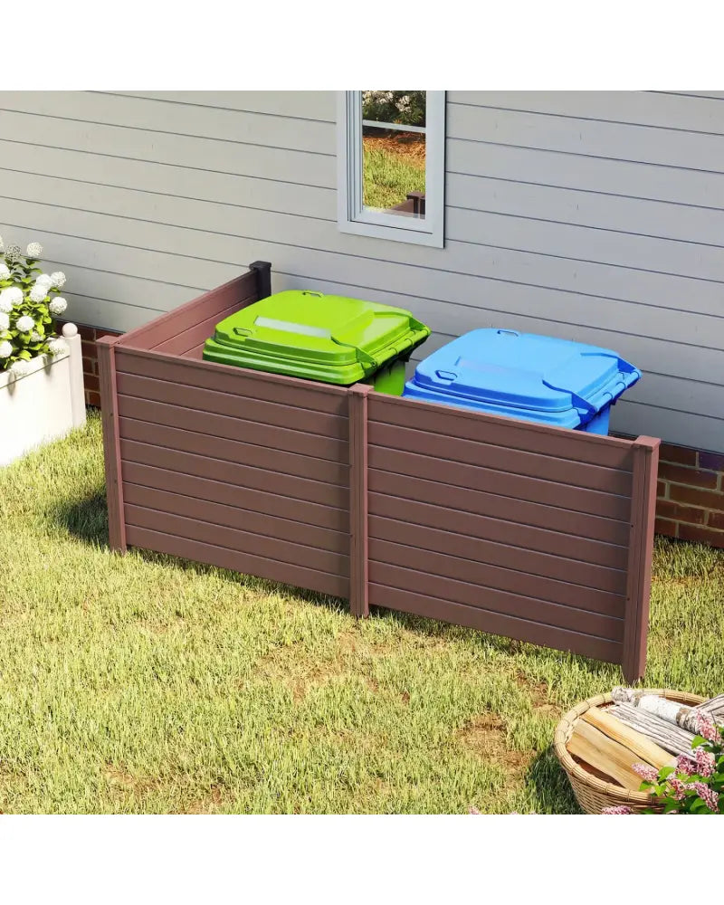 48 x 38 Inch Air Conditioner Fence 3 Panels with Metal Ground Stakes for Patio Backyard-Brown - Brown - Outdoor Privacy