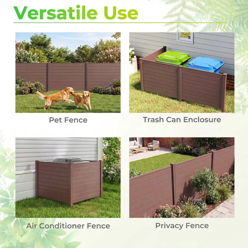 48 x 38 Inch Air Conditioner Fence 3 Panels with Metal Ground Stakes for Patio Backyard-Brown - Brown - Outdoor Privacy