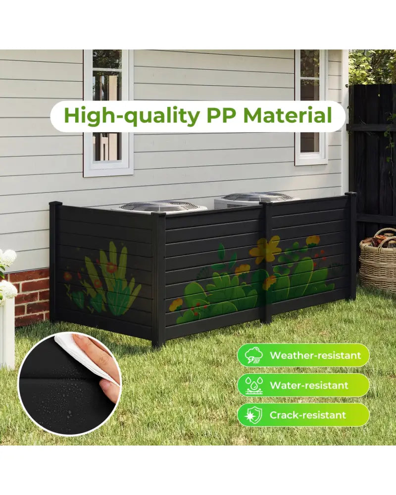 48 x 38 Inch Air Conditioner Fence 3 Panels with Metal Ground Stakes for Patio Backyard-Black - Black - Outdoor Privacy