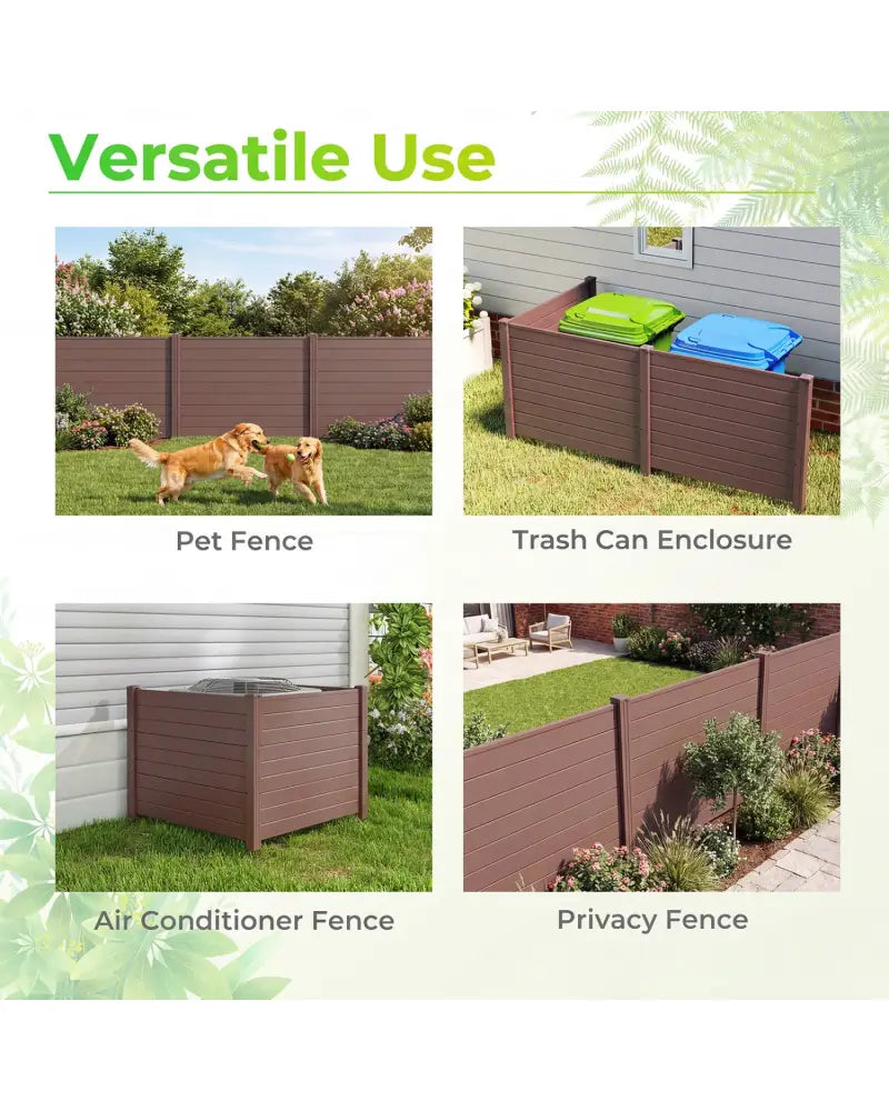 48 x 38 Inch Air Conditioner Fence 3 Panels with Metal Ground Stakes for Patio Backyard-Brown - Brown - Outdoor Privacy