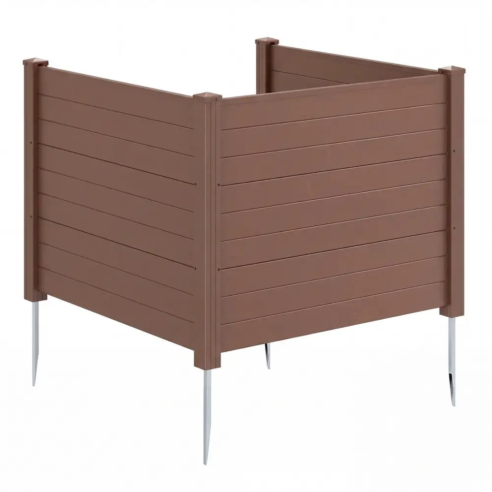 48 x 38 Inch Air Conditioner Fence 3 Panels with Metal Ground Stakes for Patio Backyard-Brown - Brown - Outdoor Privacy