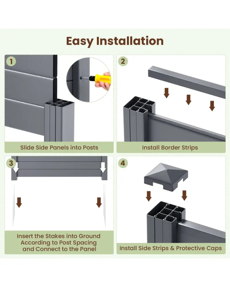 48 x 38 Inch Air Conditioner Fence 3 Panels with Metal Ground Stakes for Patio Backyard-Gray - Gray - Outdoor Privacy