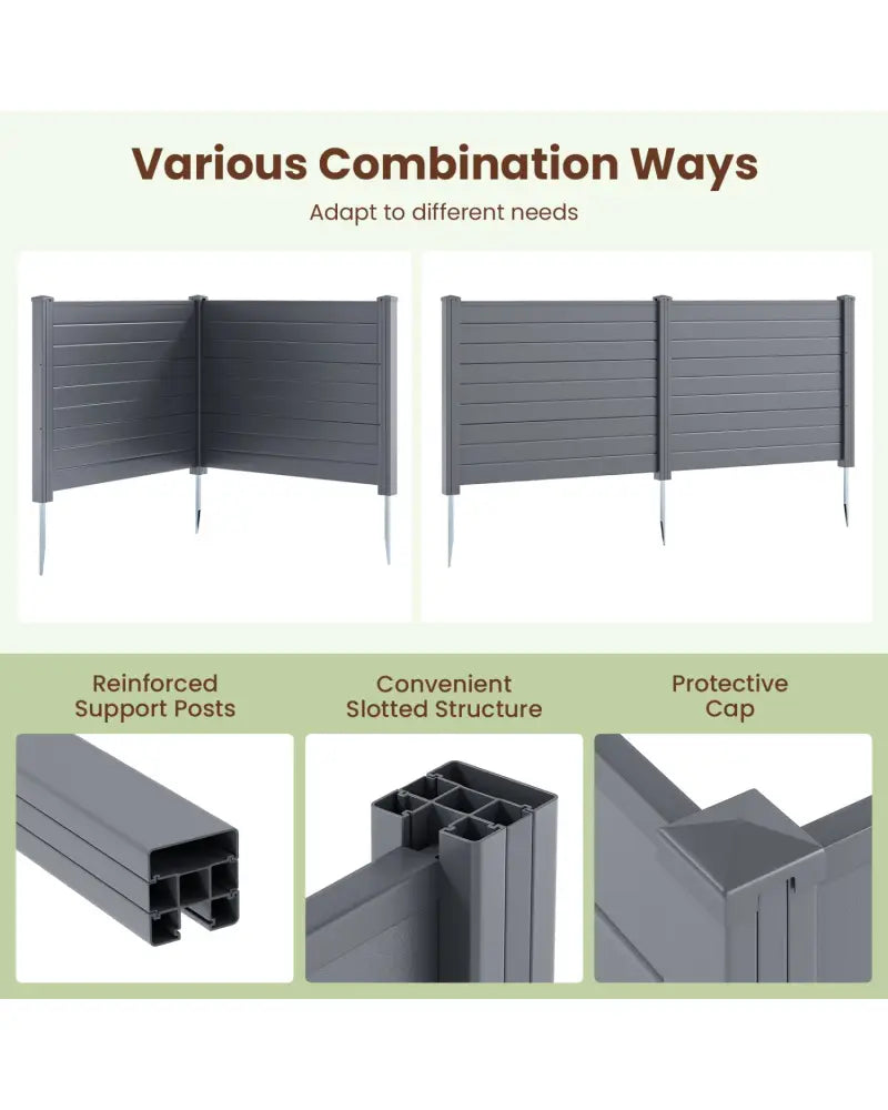 48 x 38 Inch Air Conditioner Fence 3 Panels with Metal Ground Stakes for Patio Backyard-Gray - Gray - Outdoor Privacy