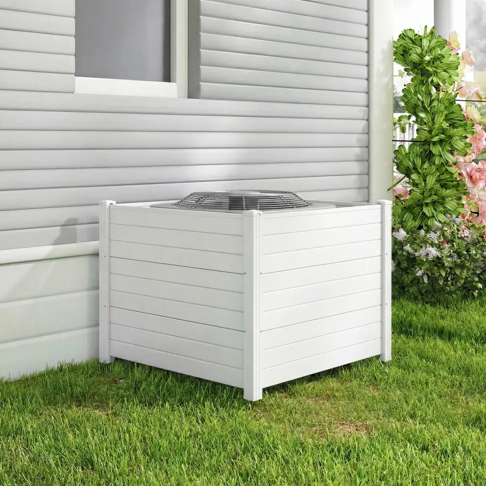 48 x 38 Inch Air Conditioner Fence 3 Panels with Metal Ground Stakes for Patio Backyard-White - White - Outdoor Privacy