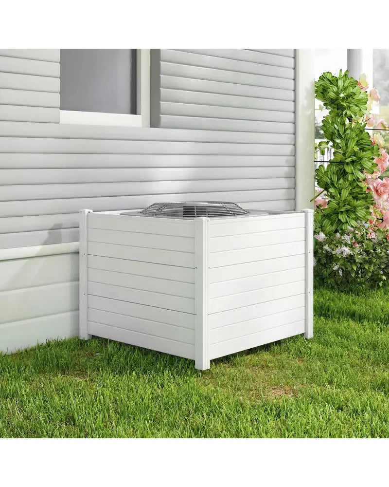 48 x 38 Inch Air Conditioner Fence 3 Panels with Metal Ground Stakes for Patio Backyard-White - White - Outdoor Privacy