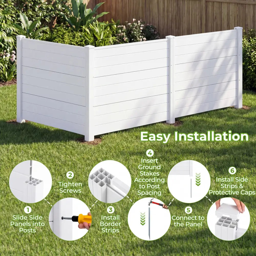 48 x 38 Inch Air Conditioner Fence 3 Panels with Metal Ground Stakes for Patio Backyard-White - White - Outdoor Privacy