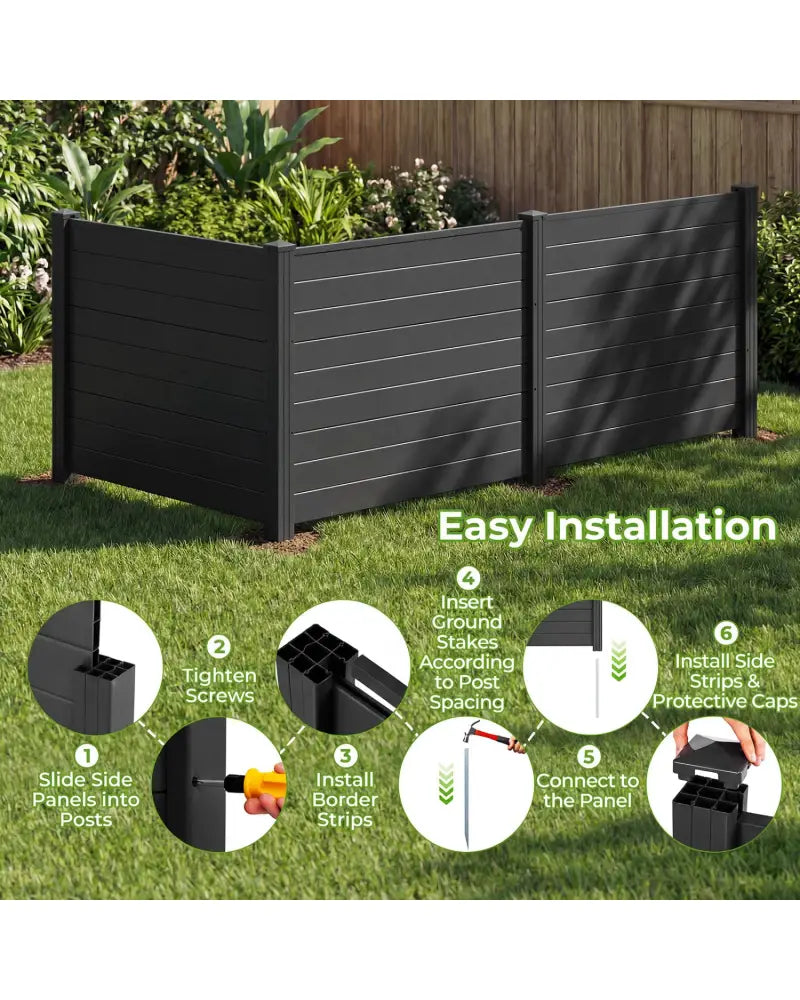 48 x 38 Inch Air Conditioner Fence 3 Panels with Metal Ground Stakes for Patio Backyard-Black - Black - Outdoor Privacy