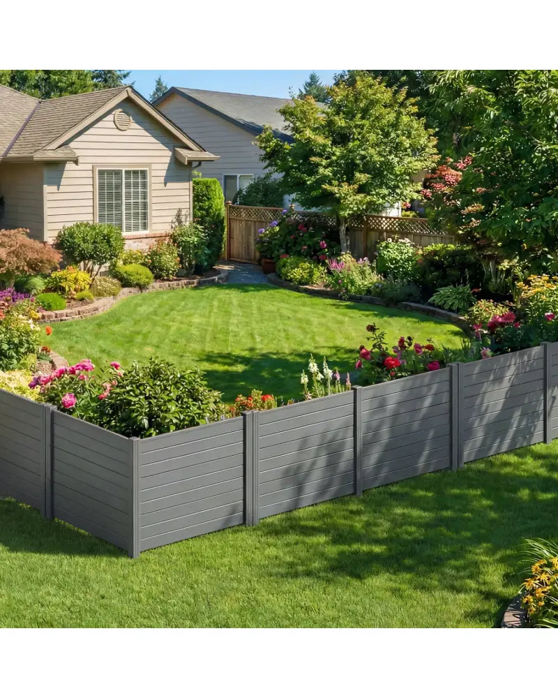 48 x 38 Inch Air Conditioner Fence 3 Panels with Metal Ground Stakes for Patio Backyard-Gray - Gray - Outdoor Privacy