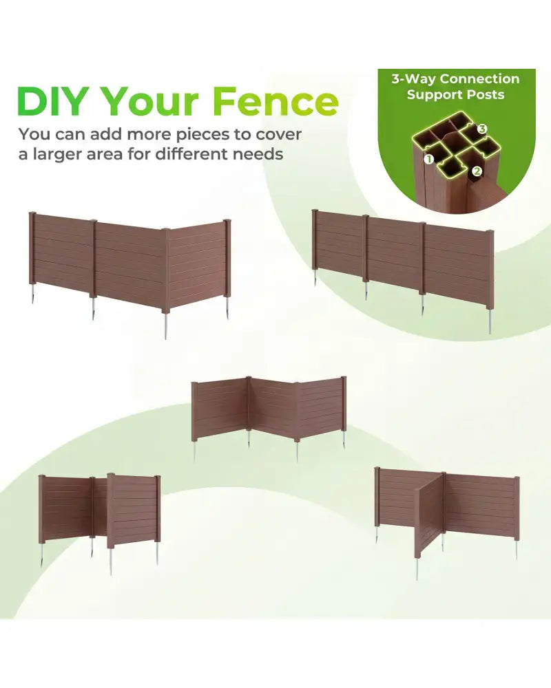 48 x 38 Inch Air Conditioner Fence 3 Panels with Metal Ground Stakes for Patio Backyard-Brown - Brown - Outdoor Privacy