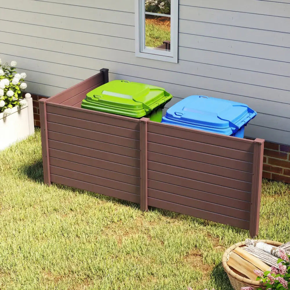 48 x 38 Inch Air Conditioner Fence 3 Panels with Metal Ground Stakes for Patio Backyard-Brown - Brown - Outdoor Privacy