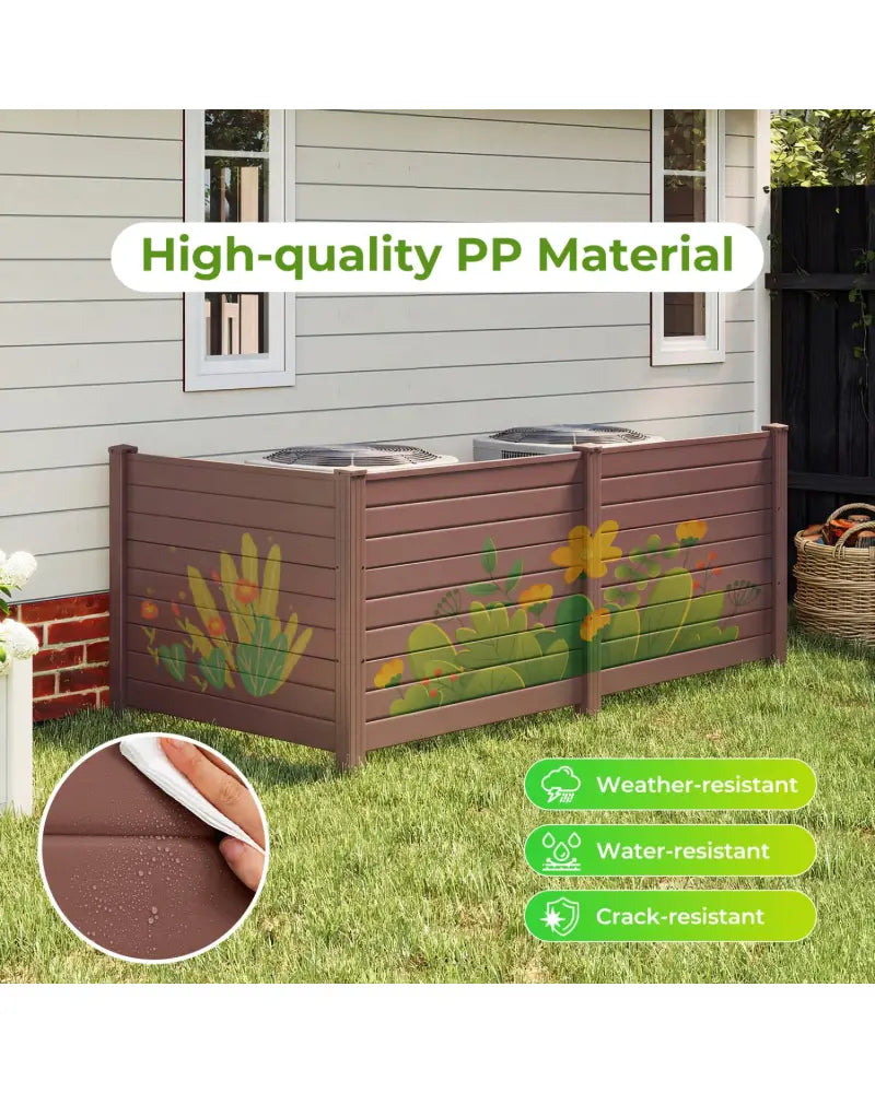 48 x 38 Inch Air Conditioner Fence 3 Panels with Metal Ground Stakes for Patio Backyard-Brown - Brown - Outdoor Privacy