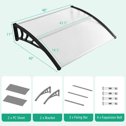 48 x 40 Inch Outdoor Front Door Window Awning Door Canopy Exterior-Black - Black - Outdoor Shades