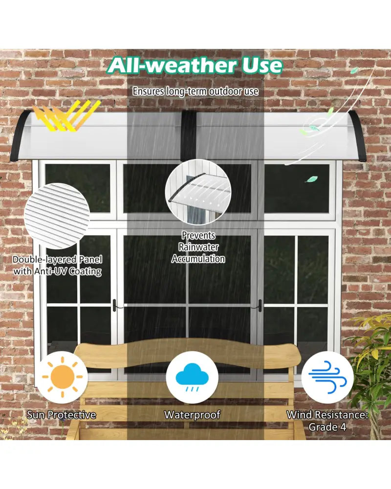 48 x 40 Inch Outdoor Front Door Window Awning Door Canopy Exterior-Black - Black - Outdoor Shades
