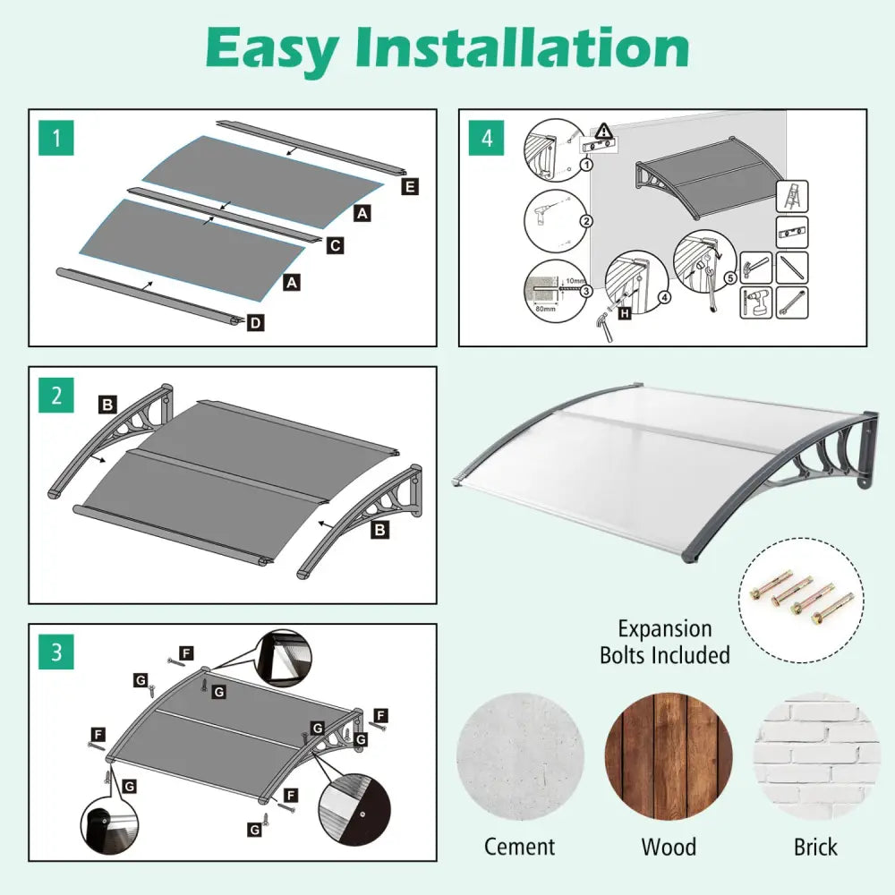 48 x 40 Inch Outdoor Front Door Window Awning Door Canopy Exterior-Gray - Gray - Outdoor Shades