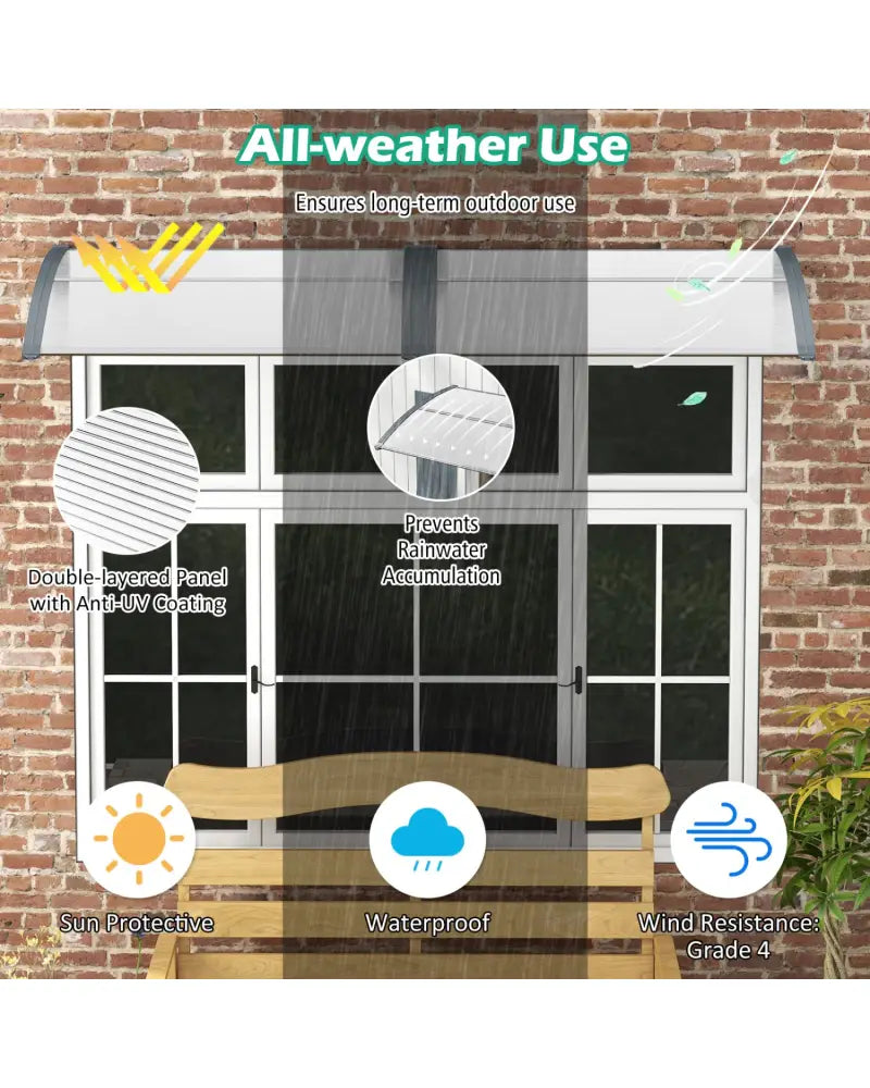 48 x 40 Inch Outdoor Front Door Window Awning Door Canopy Exterior-Gray - Gray - Outdoor Shades