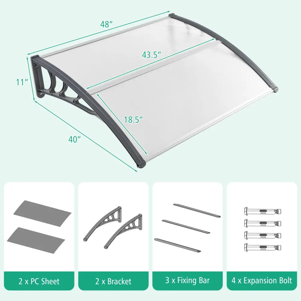 48 x 40 Inch Outdoor Front Door Window Awning Door Canopy Exterior-Gray - Gray - Outdoor Shades