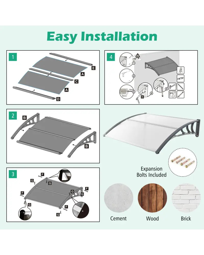 48 x 40 Inch Outdoor Front Door Window Awning Door Canopy Exterior-Gray - Gray - Outdoor Shades
