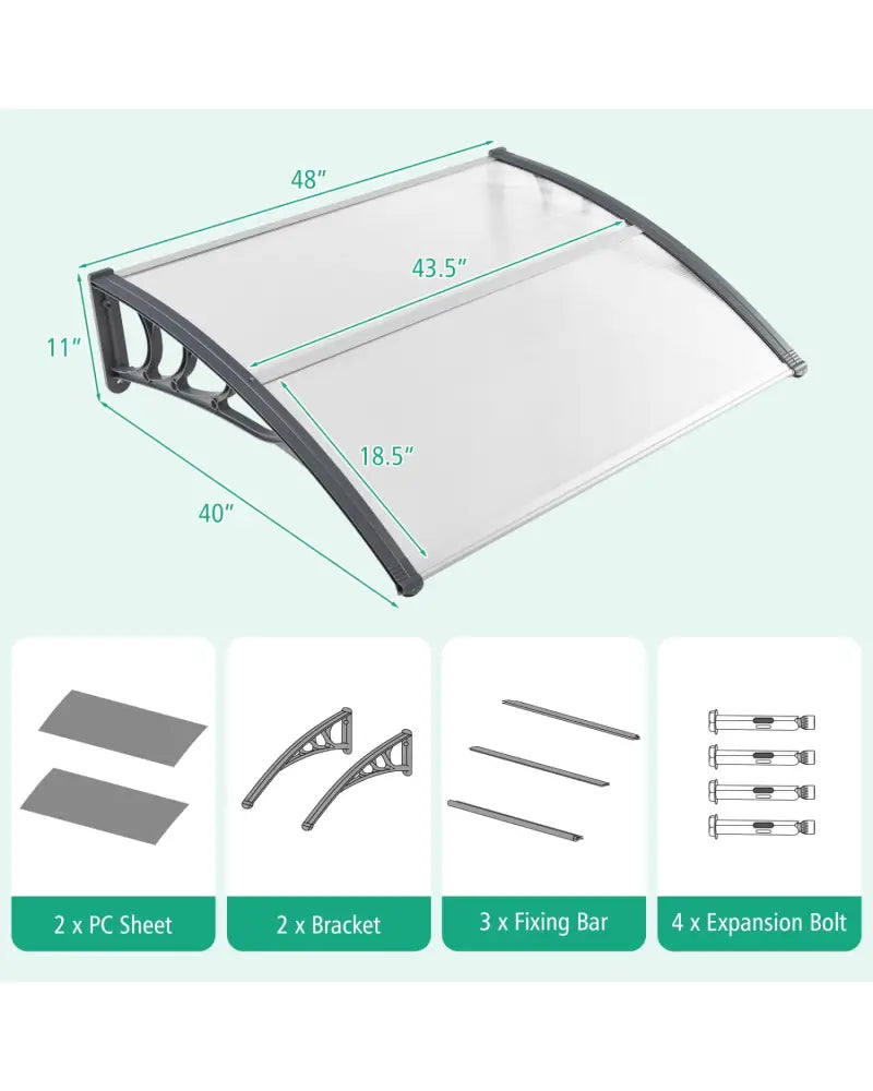 48 x 40 Inch Outdoor Front Door Window Awning Door Canopy Exterior-Gray - Gray - Outdoor Shades