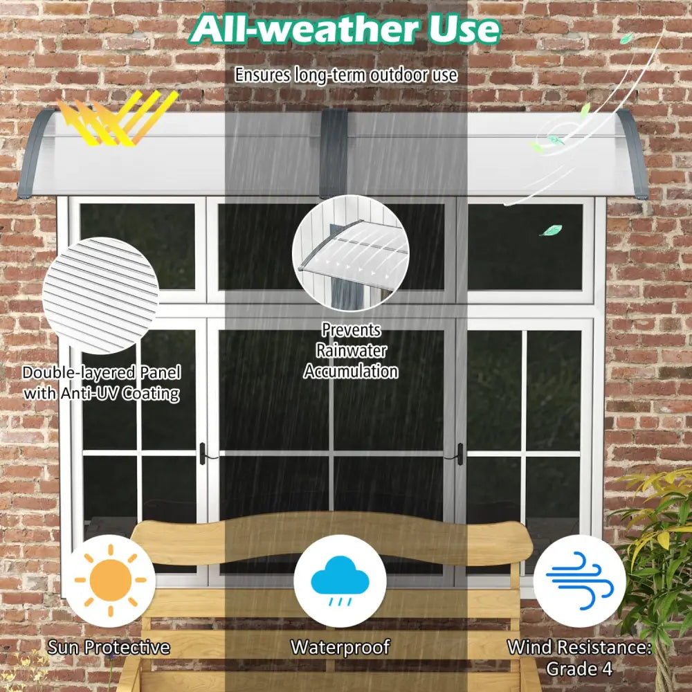 48 x 40 Inch Outdoor Front Door Window Awning Door Canopy Exterior-Gray - Gray - Outdoor Shades