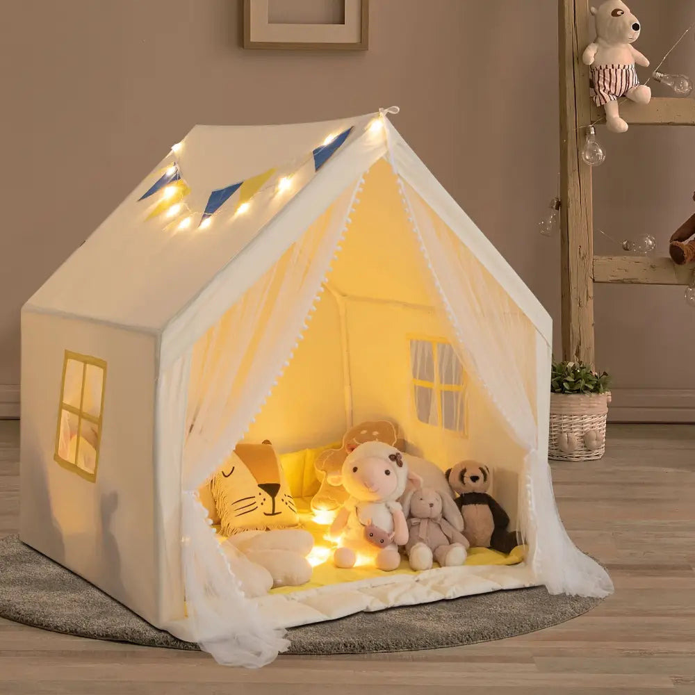 48 x 42 x 50 Inch Large Play Tent with Washable Cotton Mat Holiday Birthday Gift for Kids-Beige - Beige - Play Tents &