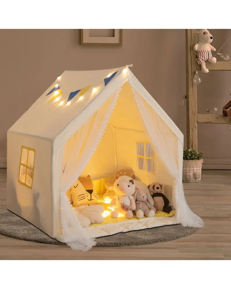 48 x 42 x 50 Inch Large Play Tent with Washable Cotton Mat Holiday Birthday Gift for Kids-Beige - Beige - Play Tents &