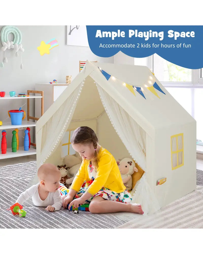 48 x 42 x 50 Inch Large Play Tent with Washable Cotton Mat Holiday Birthday Gift for Kids-Beige - Beige - Play Tents &