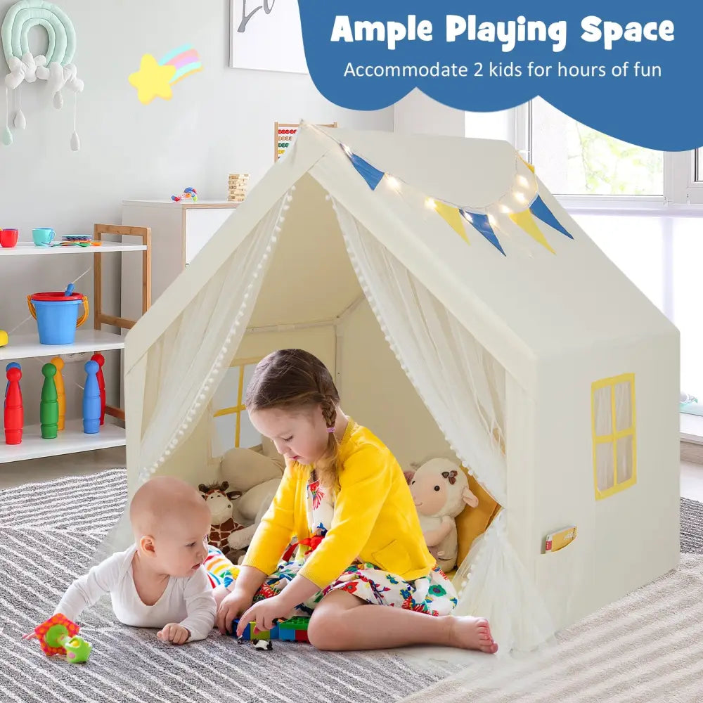 48 x 42 x 50 Inch Large Play Tent with Washable Cotton Mat Holiday Birthday Gift for Kids-Beige - Beige - Play Tents &