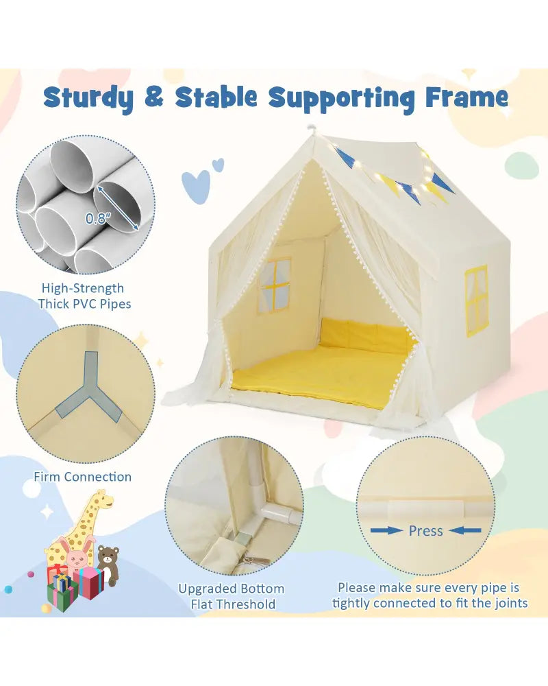 48 x 42 x 50 Inch Large Play Tent with Washable Cotton Mat Holiday Birthday Gift for Kids-Beige - Beige - Play Tents &