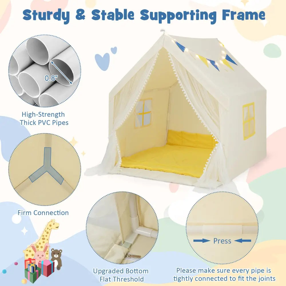 48 x 42 x 50 Inch Large Play Tent with Washable Cotton Mat Holiday Birthday Gift for Kids-Beige - Beige - Play Tents &