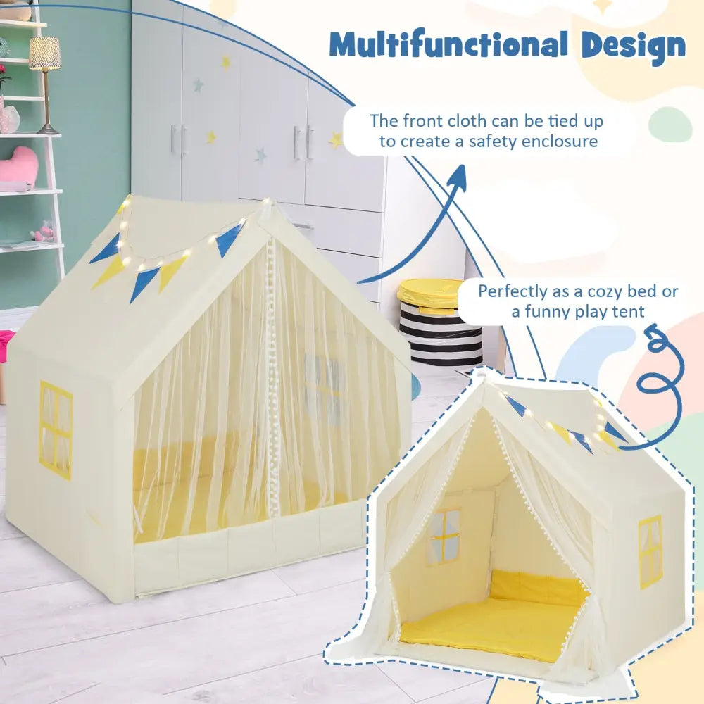 48 x 42 x 50 Inch Large Play Tent with Washable Cotton Mat Holiday Birthday Gift for Kids-Beige - Beige - Play Tents &