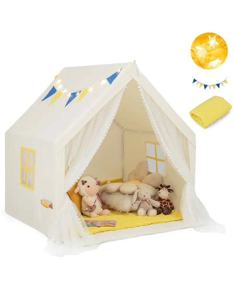 48 x 42 x 50 Inch Large Play Tent with Washable Cotton Mat Holiday Birthday Gift for Kids-Beige - Beige - Play Tents &