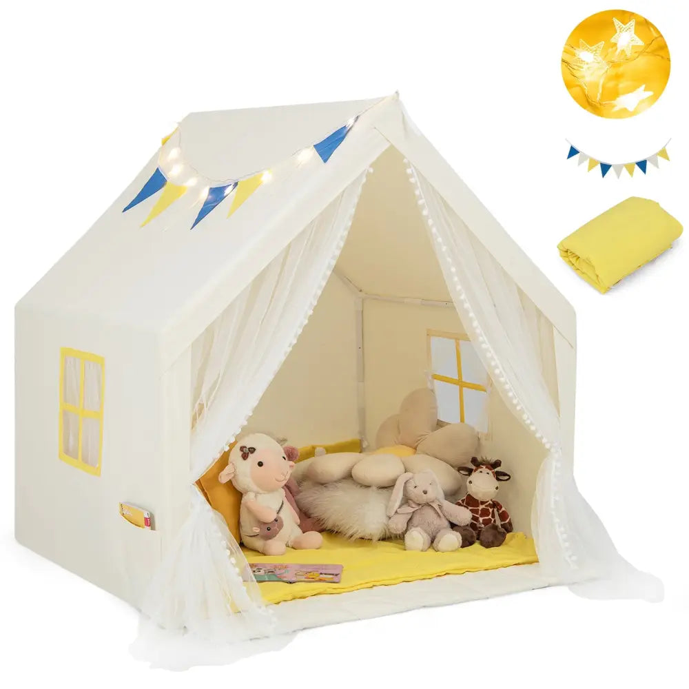 48 x 42 x 50 Inch Large Play Tent with Washable Cotton Mat Holiday Birthday Gift for Kids-Beige - Beige - Play Tents &