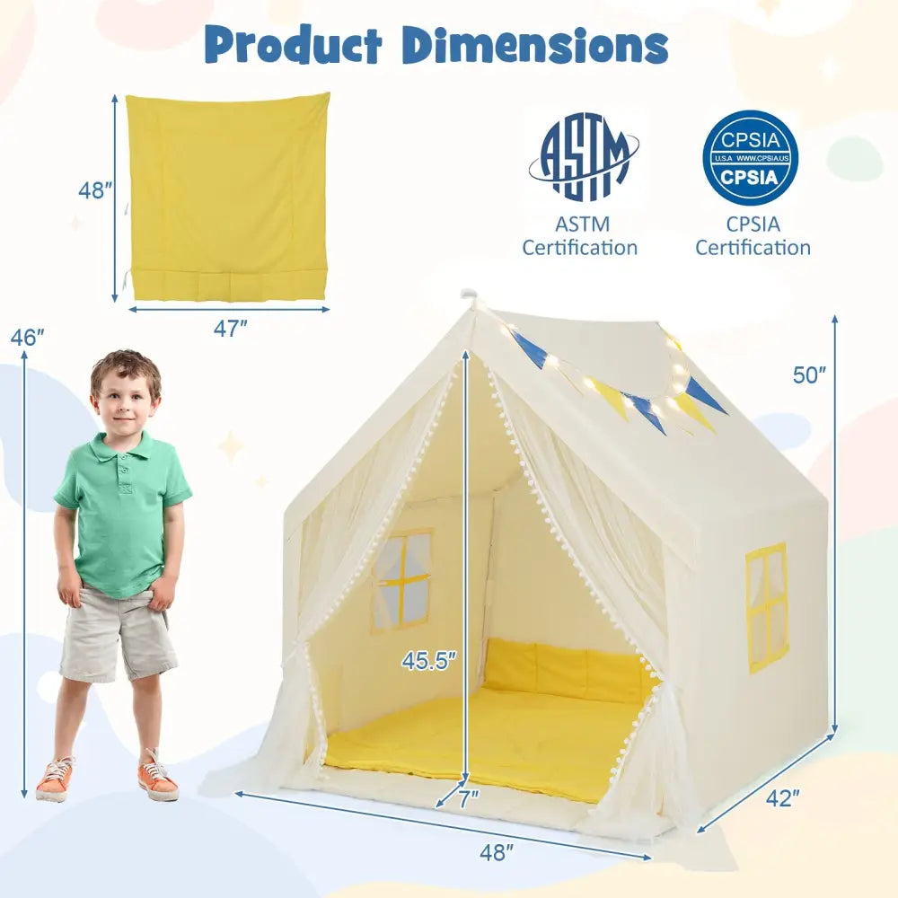 48 x 42 x 50 Inch Large Play Tent with Washable Cotton Mat Holiday Birthday Gift for Kids-Beige - Beige - Play Tents &