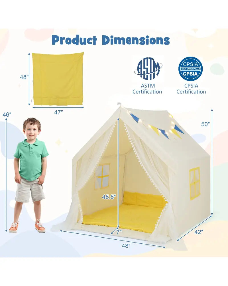 48 x 42 x 50 Inch Large Play Tent with Washable Cotton Mat Holiday Birthday Gift for Kids-Beige - Beige - Play Tents &