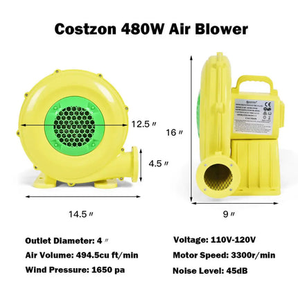 480W 0.6 HP Air Blower Pump Fan for Inflatable Bounce House - Yellow - Air Blowers