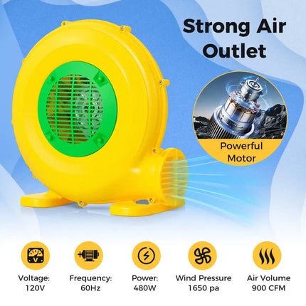 480W Bounce House Blower with Handle and Ground Stakes - Air Blowers