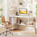 48 Inch Computer Desk with Power Outlets and Storage Shelves-White