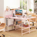 48 Inch Computer Desk with Power Outlets and Storage Shelves-Pink