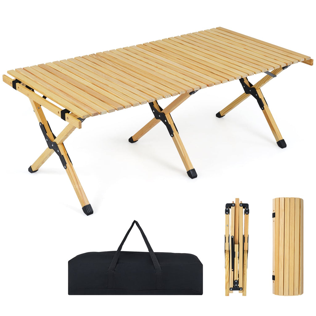 Table de camping pliable de 122 cm avec sac de transport pour jardin - Naturel