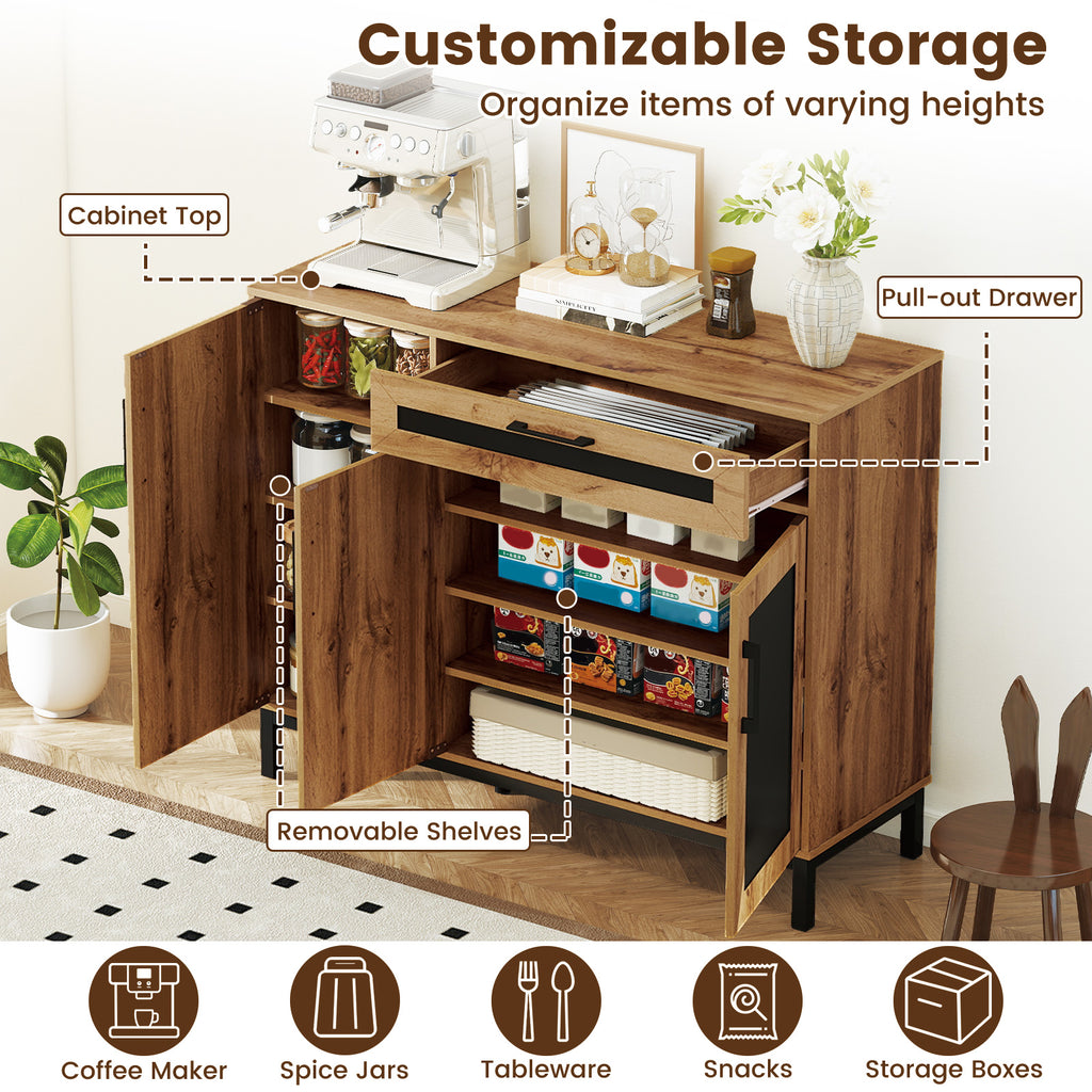 48 Inch Sideboard Buffet Cabinet with Drawer and Metal Legs-Natural