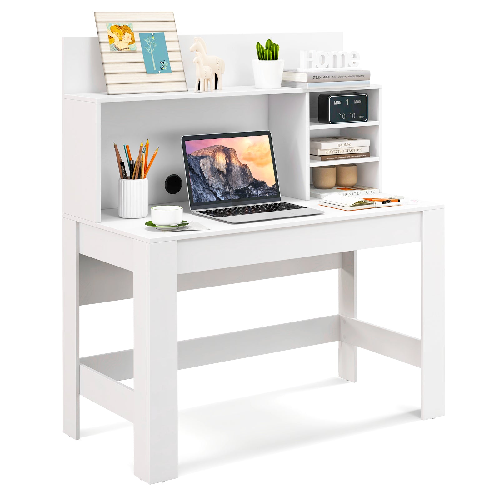48 Inch Writing Computer Desk with Anti-Tipping Kits and Cable Management Hole-White