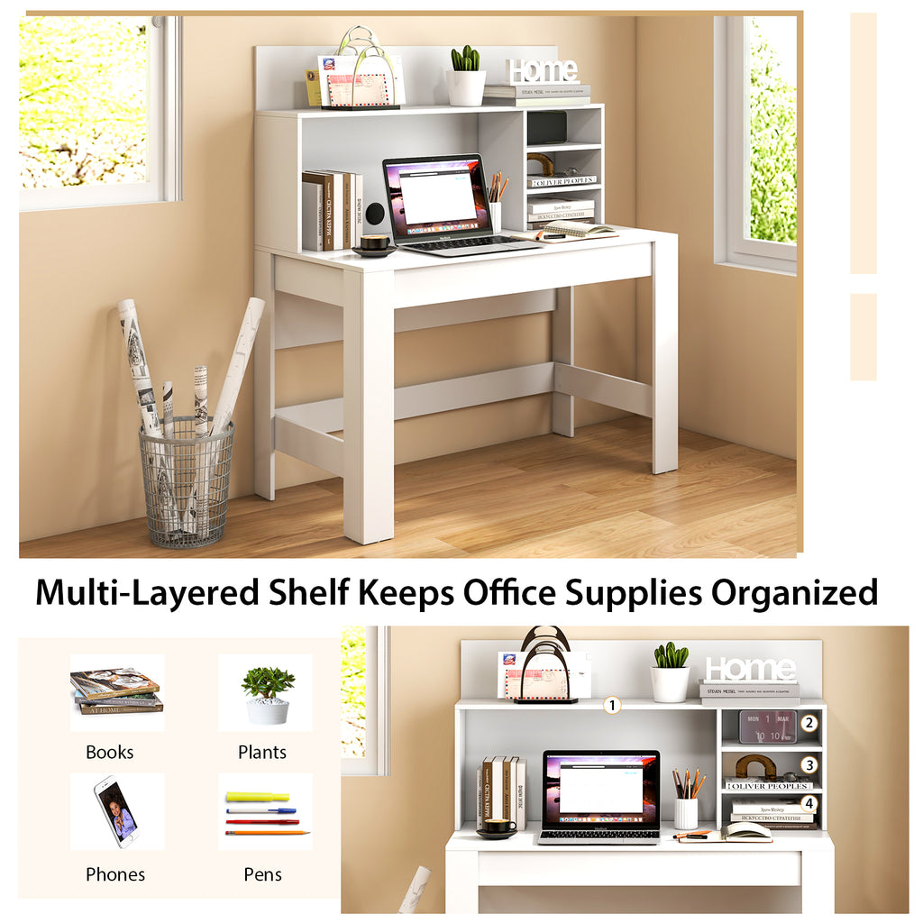 48 Inch Writing Computer Desk with Anti-Tipping Kits and Cable Management Hole-White