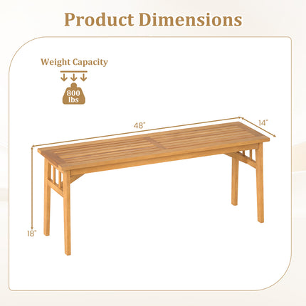 48 Inches Acacia Wood Bench with Breathable Slat Seat and Stable Triangular Structure-1