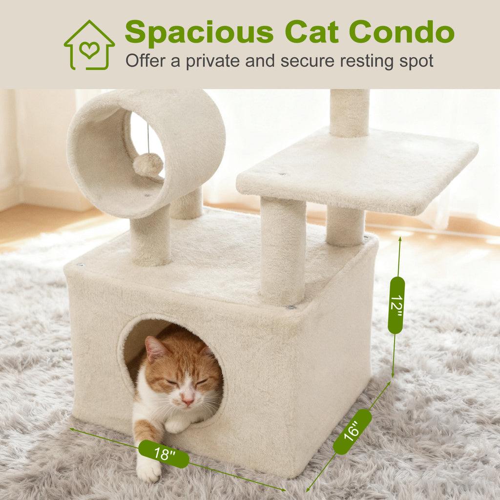 48 Inches Tall Cat Tree Multi-Level Kitten Tower with Large Condo Padded Top Perch-Beige