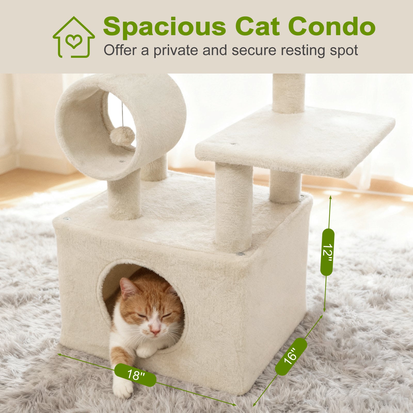 48 Inches Tall Cat Tree Multi-Level Kitten Tower with Large Condo Padded Top Perch-Beige
