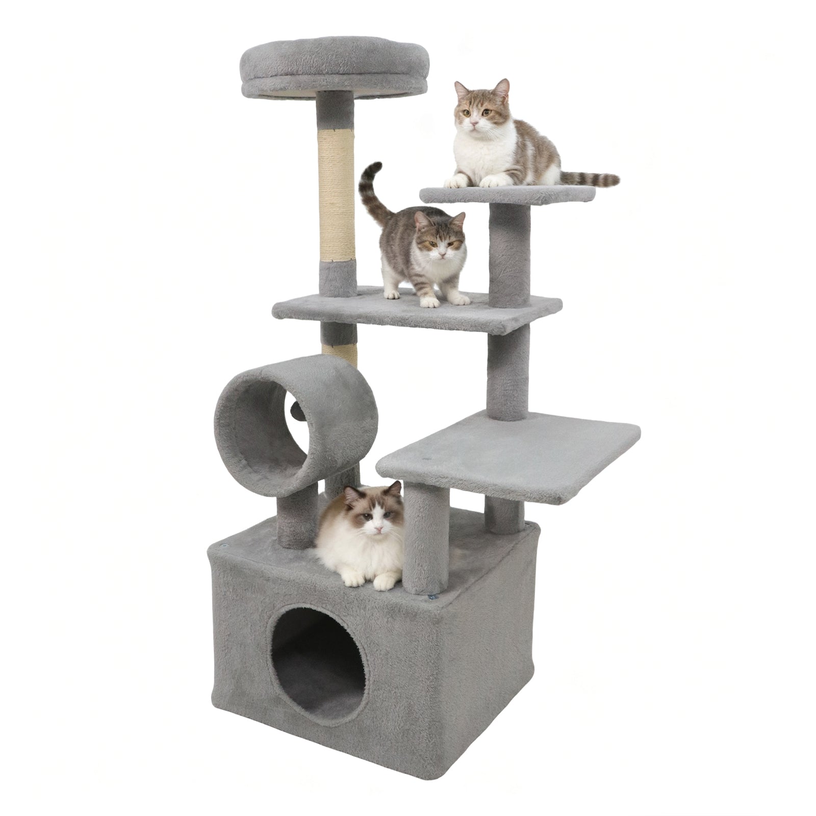 48 Inches Tall Cat Tree Multi-Level Kitten Tower with Large Condo Padded Top Perch-Light Gray