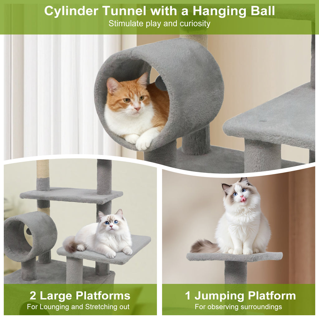 48 Inches Tall Cat Tree Multi-Level Kitten Tower with Large Condo Padded Top Perch-Light Gray