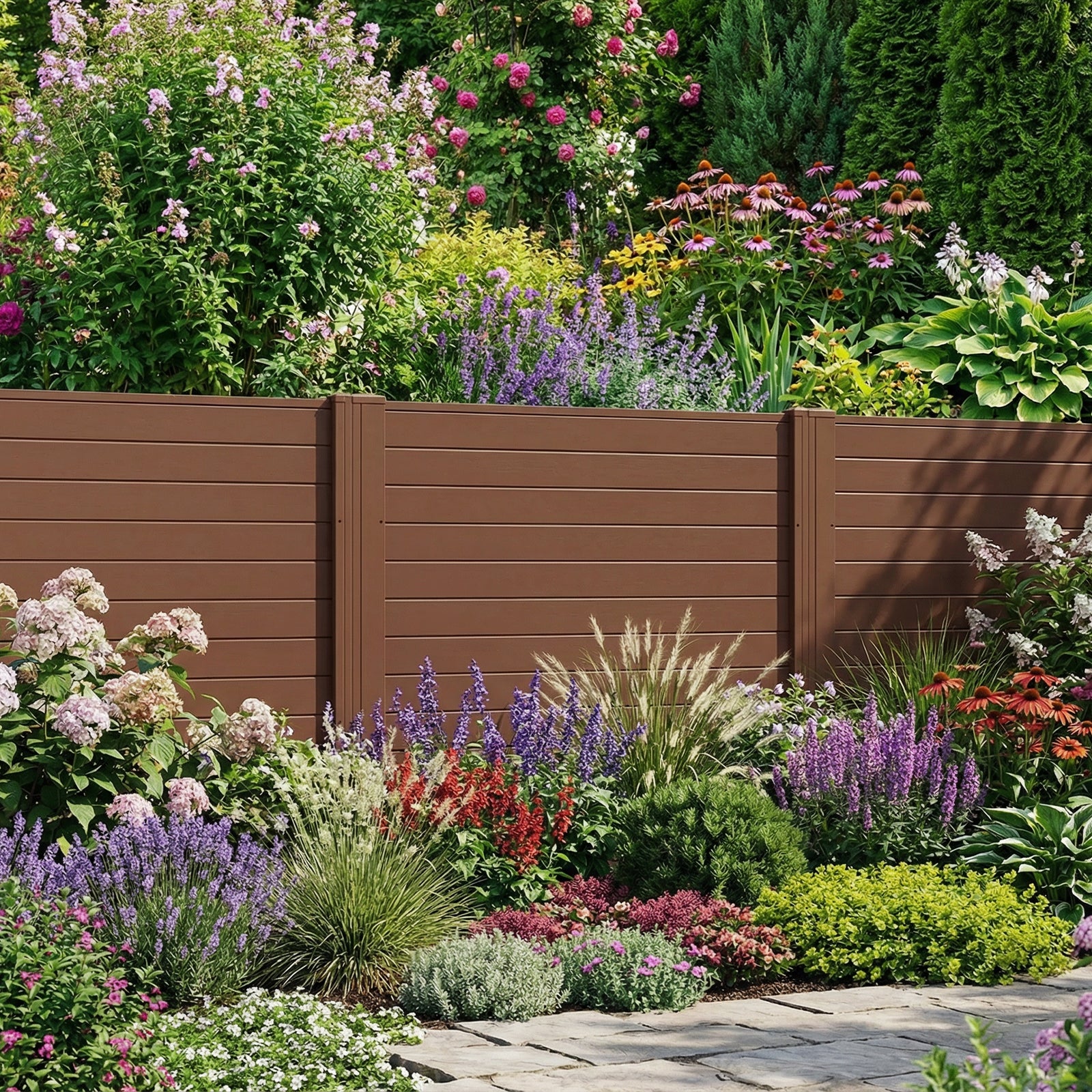 48" W x 48" H Outdoor Privacy Fence Screen Air Conditioner Fence with Galvanized Metal Ground Stakes-Brown