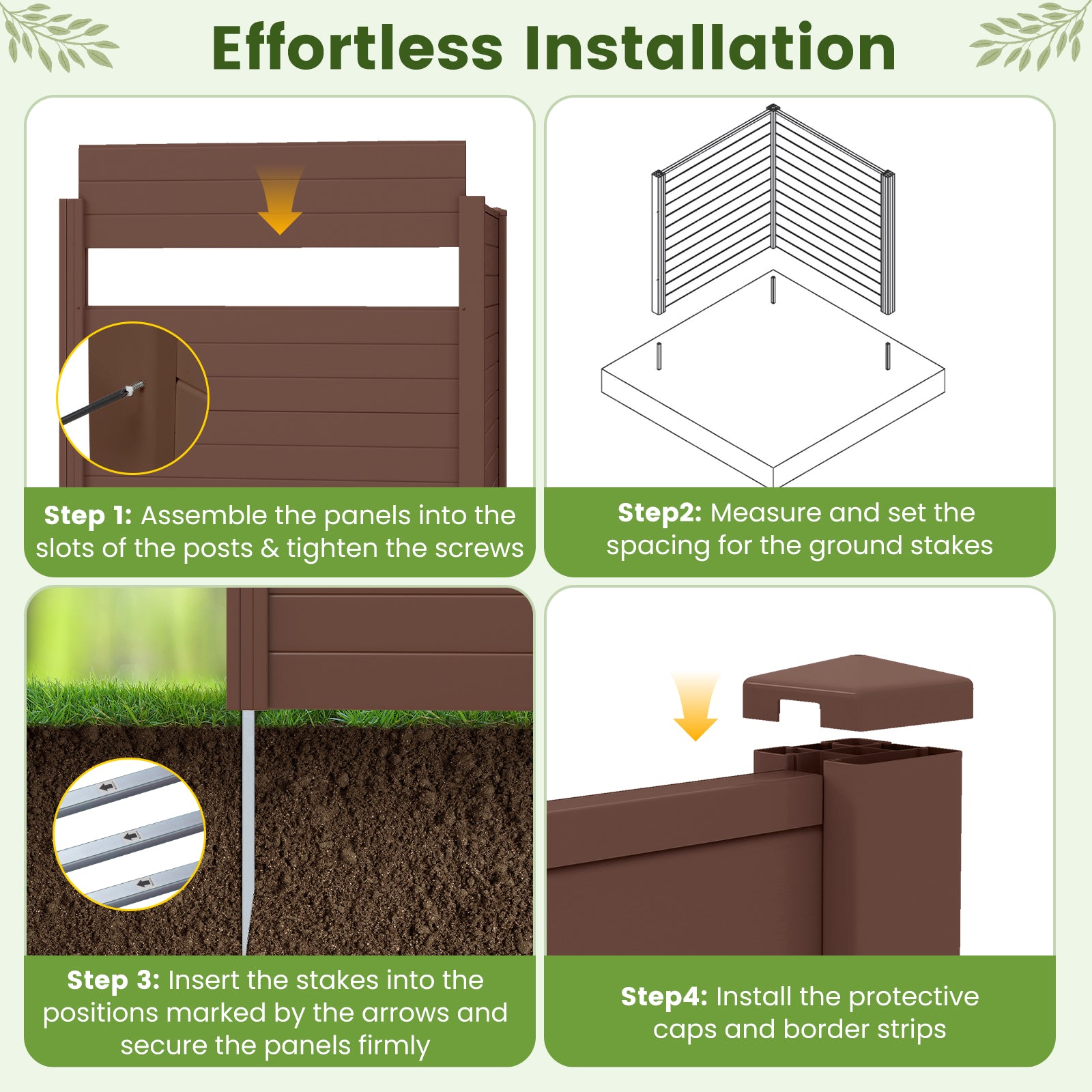 48" W x 48" H Outdoor Privacy Fence Screen Air Conditioner Fence with Galvanized Metal Ground Stakes-Brown